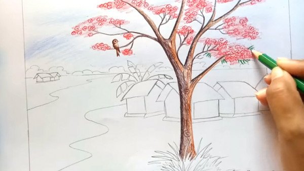 Vẽ Tranh PHONG CẢNH trong HÌNH TRÒN bằng BÚT CHÌ  How to draw scenery with  pencil  YouTube