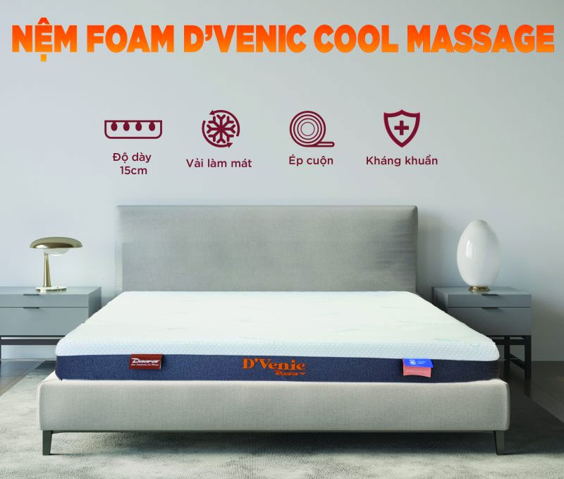 Nệm Foam D'Venic Cool Massage sử dụng các vật liệu và công nghệ tiên tiến khác nhằm tạo ra cảm giác êm ái